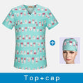 V-Neck Hospital Nurse Scrub Tops Women Scrub clothes With Breathable cartoon Printing Surgical Medical Uniforms Women wholesale