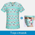 V-Neck Hospital Nurse Scrub Tops Women Scrub clothes With Breathable cartoon Printing Surgical Medical Uniforms Women wholesale