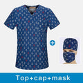 Unisex Scrub Top With V-Neck Cotton Breathable Print Surgical Medical Uniform Hospital Nurse doctor Scrub Tops For Women and men