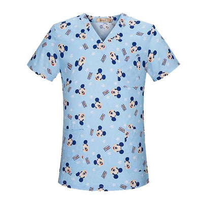 High quality Hospital Nurse Scrub Tops Women Scrub clothes Breathable mickey Printing Surgical Medical Uniforms Women wholesale