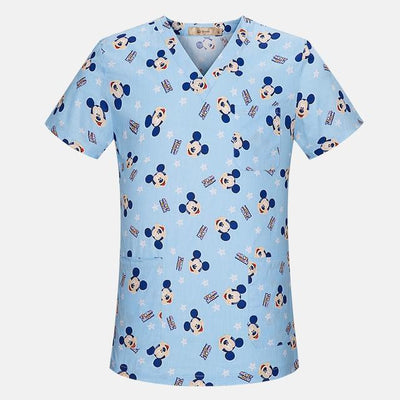 High quality Hospital Nurse Scrub Tops Women Scrub clothes Breathable mickey Printing Surgical Medical Uniforms Women wholesale