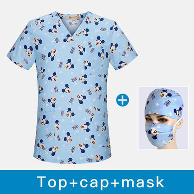 High quality Hospital Nurse Scrub Tops Women Scrub clothes Breathable mickey Printing Surgical Medical Uniforms Women wholesale