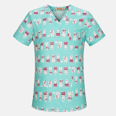 V-Neck Hospital Nurse Scrub Tops Women Scrub clothes With Breathable cartoon Printing Surgical Medical Uniforms Women wholesale