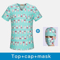 V-Neck Hospital Nurse Scrub Tops Women Scrub clothes With Breathable cartoon Printing Surgical Medical Uniforms Women wholesale