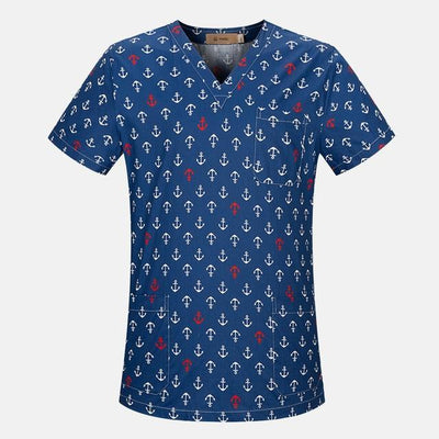 Unisex Scrub Top With V-Neck Cotton Breathable Print Surgical Medical Uniform Hospital Nurse doctor Scrub Tops For Women and men